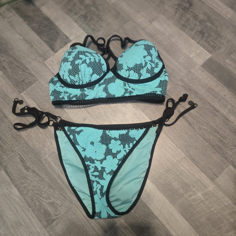 Nanette Lepore Teal and Black Swimsuit Size S